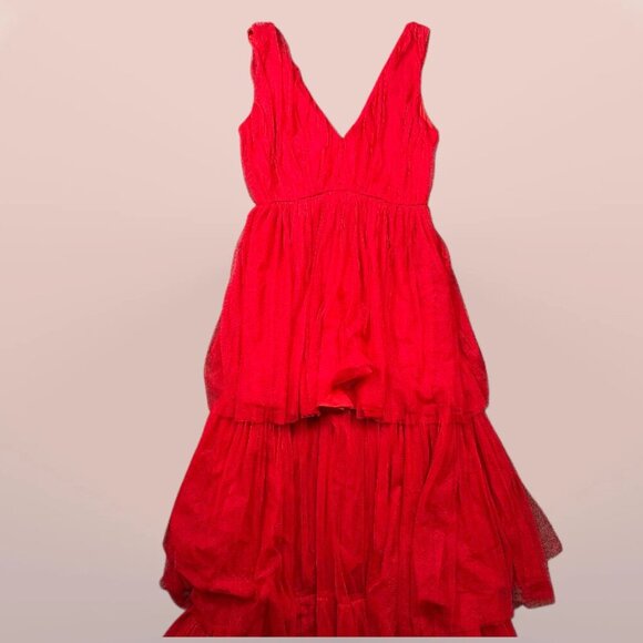 Lace & Beads ASOS Ella Tulle Maxi Prom Dress in Bright Ruby Red Women's Size 14 - Picture 3 of 7